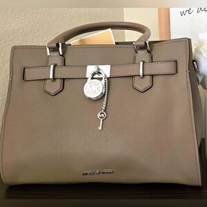 MICHAEL KORS HAMILTON MEDIUM SATCHEL SHOULDER PEBBLED LEATHER BAG DUSK